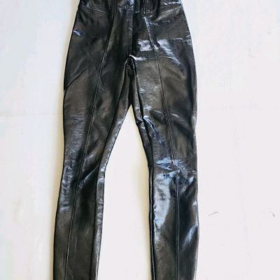 SPANX Faux Patent Leather Leggings Size XS Black Shiny Squeaky Skinestar Pants